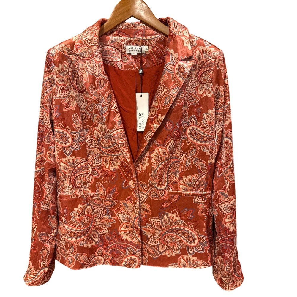 Molly Bracken L /XL velour velvet jacket blazer paisley NWT